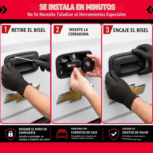 Vista 6 de Pop Y Lock PL1100 Candado Negro Manual para Portón Trasero para Chevy/GMC (Classic).
