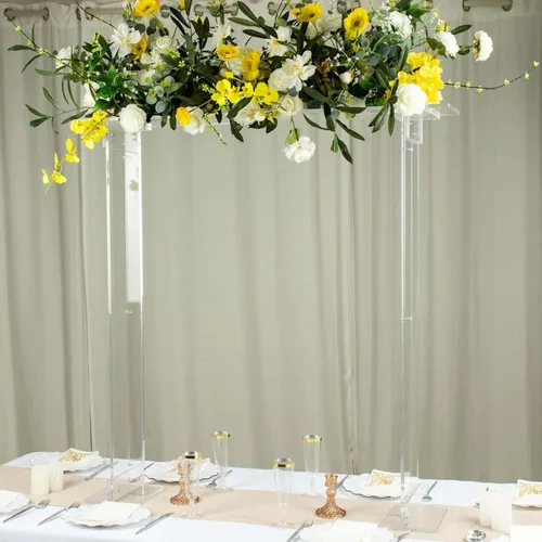 Vista 14 de Efavormart - Jarrón de pedestal de acrílico resistente de 40 pulgadas con cuentas de cristal colgantes, soporte de pilar transparente, centros