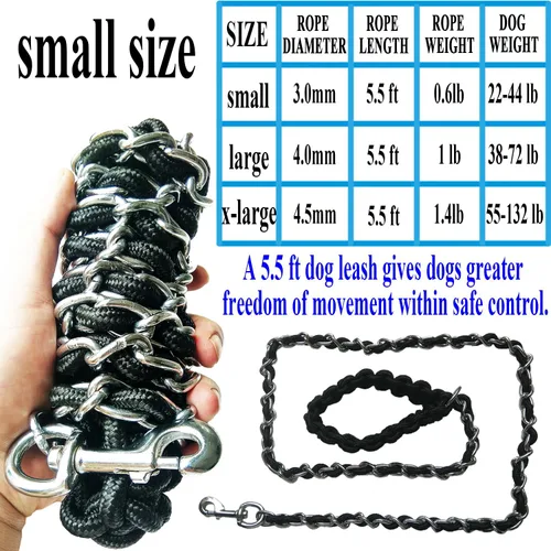 Vista 3 de Correa de metal para perro, correa de cadena con collar para mascotas, correas de entrenamiento para caminar, resistente, antimordeduras, gancho 360
