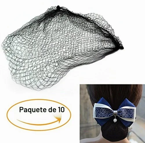 Vista 4 de Redecilla de malla para el cabello, reutilizable, invisible, con borde elástico y de 20 pulgadas Negro 10pcs