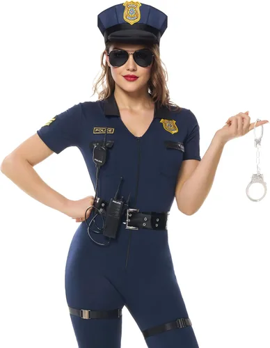 Vista 4 de Spooktacular Creations 7 piezas de disfraz de policía para mujer, disfraz de policía de Halloween para adultos, Halloween, cosplay, fiestas, eventos