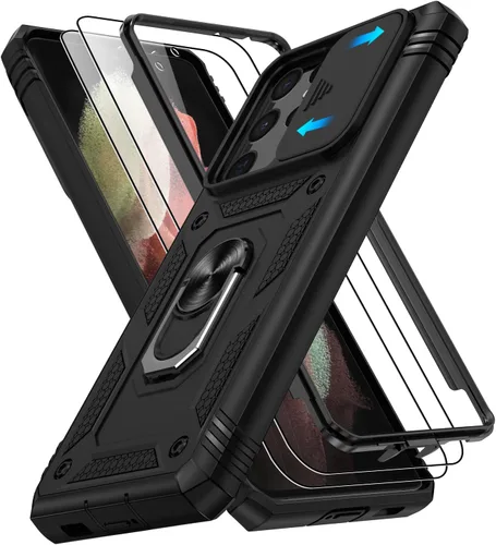 Vista 55 de Gritup Funda para Google Pixel 6 con cubierta deslizante para cámara y protector de pantalla (2 unidades), soporte de anillo giratorio 360°, funda