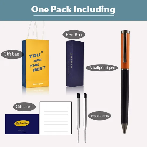Vista 6 de Ancolo Bolígrafos de lujo personalizados con caja de regalo, 2 recambios de tinta negra, graba con tu mensaje, nombres, número de teléfono, regalo
