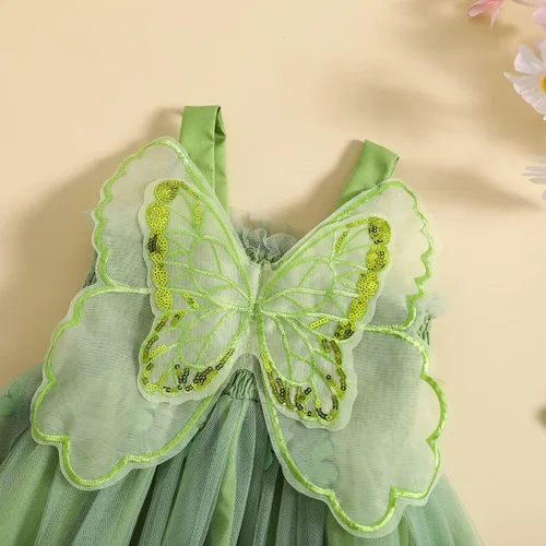 Vista 6 de Dcohmch Disfraz de Halloween para niña pequeña, alas de hada, mariposa, sin mangas, tutú