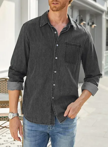 Vista 2 de JMIERR Mens Denim Shirts Casual 100% Cotton Long Sleeve Button Down Shirt