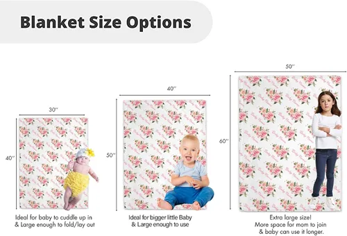 Vista 6 de Mantas de bebé personalizadas para niñas con nombre, manta de rosa rosa para bebé, niña, recién nacida, artículos esenciales imprescindibles
