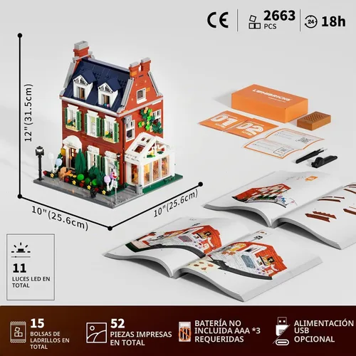 Vista 6 de LUMIBRICKS Redbrick Row House - Juego de ladrillos de construcción, 2663 piezas