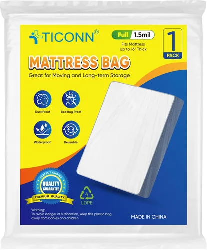 Vista 28 de TICONN 1 bolsa de colchón de plástico para almacenamiento de mudanzas, funda protectora de colchón impermeable, suministros de mudanza de colchones