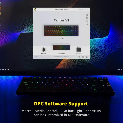 Vista 5 de DREVO Calibur V2 TE RGB - Teclado mecánico para juegos con cable 60%, compacto de 71 teclas, funciona para PCMac, USB tipo C desmontable