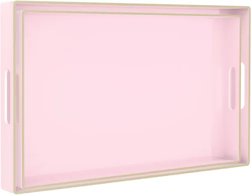Vista 27 de MAONAME - Bandeja decorativa verde oscuro, bandeja de servir redonda de 13 pulgadas con asas, bandejas de plástico para mesa de café, bandejas