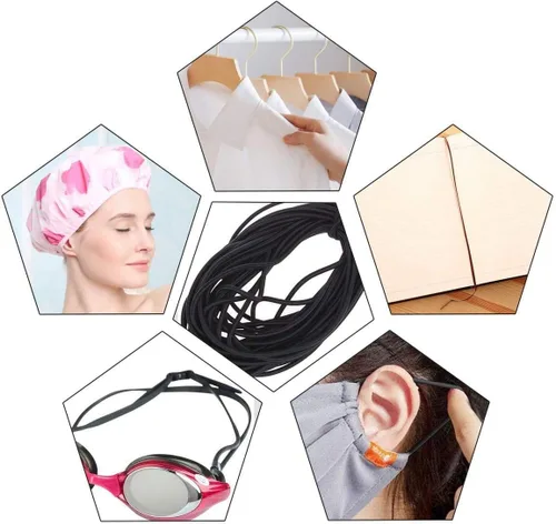 Vista 5 de Bandas elásticas de 1/8 pulgadas para coser - Cuerda elástica para máscaras, 100 yardas Negro