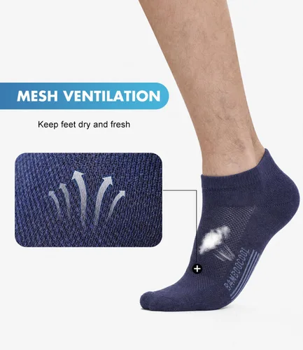 Vista 15 de BAMBOO COOL Calcetines atléticos de tobillo para hombre con acolchado y absorción de humedad, calcetines de malla para correr de corte bajo