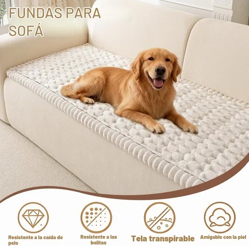 Vista 2 de Funda para sofá para perros lavable, fundas para sofá de 3 cojines no deslizantes, duraderas y peludas, funda para sofá apta para mascotas