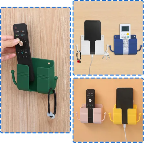 Vista 7 de 3 soportes para teléfono de montaje en pared, caja de almacenamiento universal con soporte para control remoto, ganchos para cable de carga