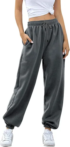 Vista 2 de AROGONE Pantalones deportivos de cintura alta para mujer, de algodón, con bolsillos