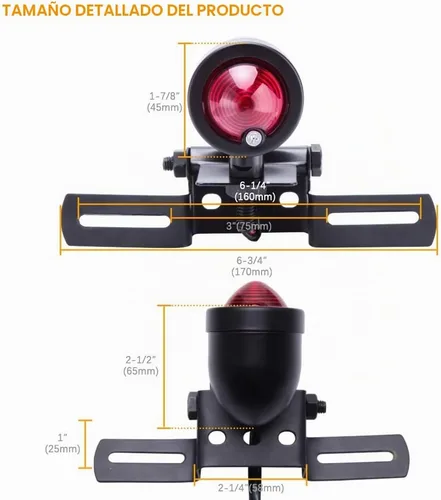 Vista 5 de DREAMIZER - Luz trasera de motocicleta en forma de bala con soporte para matrícula, lámpara trasera retro de aluminio para Cafe Racer, Bobber Bullet