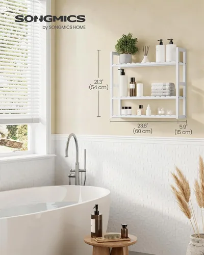 Vista 3 de SONGMICS Estantería de bambú para baño, con 3 niveles ajustables para plantas, de montaje en pared o de pie, para la sala de estar, balcón, cocina