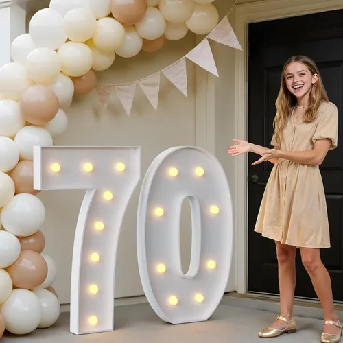 Vista 67 de IMPRSV Letras de mosaico iluminadas de marquesina, 4 pies para globos y fiestas, decoración de kit de arco