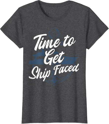 Vista 3 de Time to Get Ship Faced Holiday Hilarante Nautical Sailing Camiseta, Negro, S