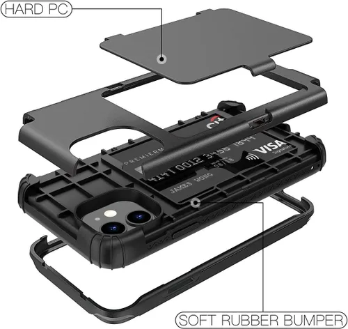 Vista 3 de WeLoveCase para iPhone 11 Estuche tipo billetera Defender con portatarjetas, cubierta con espejo oculto, tres capas, a prueba de golpes, protección