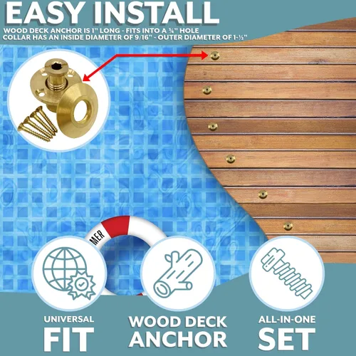 Vista 4 de Poolzilla - Cubierta de seguridad para piscina, anclaje de latón con collar para cubiertas de madera, paquete de 10 unidades, ajuste universal