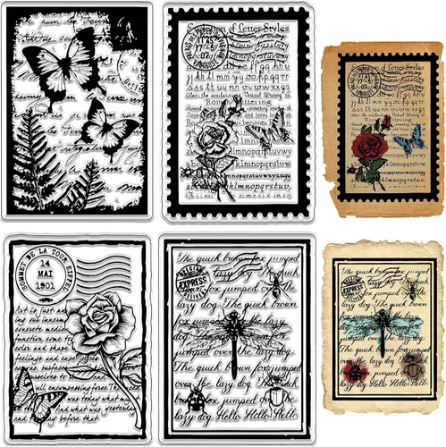 Vista 13 de CRASPIRE Sellos Transparentes con Fondo de Grieta Vintage Retro, Sellos de Goma Reutilizables de Silicona Transparente para Álbum de Fotos, Álbum