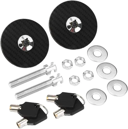 Vista 9 de Kit de pasador de capó para coche, universal, fibra de carbono, estilo de motor, cubierta de capó, bloqueo de llave, kit de liberación rápida