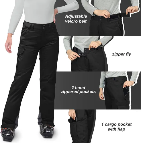 Vista 4 de 33,000ft Pantalones de nieve aislados para mujer, pantalones de esquí impermeables para snowboard con polainas para botas