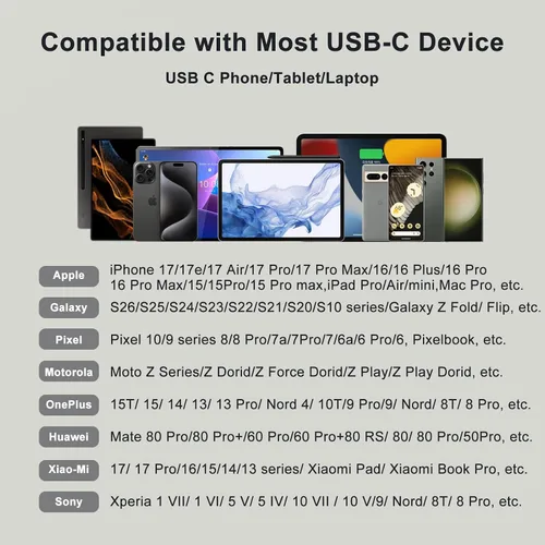 Vista 7 de USB C a 3.5mm Adaptador de Audio OTG, Adaptador USB-C a USB 3en1 con Conector de Auriculares de 3.5mm y Carga Rápida PD de 60W, Compatible