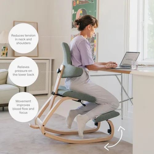 Vista 3 de Varier Thatsit - Silla ergonómica para arrodillarse, altura ajustable, con respaldo y marco de madera de haya para sentarse activamente, 10 años