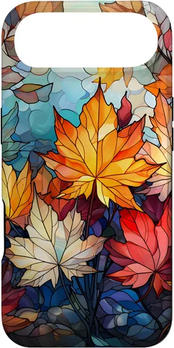 Vista 26 de iPhone 15 Otoño hojas de arce vitrales estilo abstracto caso