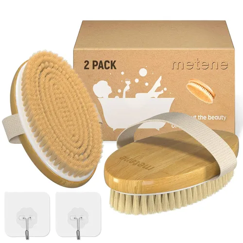 Vista 7 de Metene Cepillo corporal de cepillado en seco con cerdas naturales suaves y rígidas, cepillo exfoliante corporal/masaje para celulitis y linfática