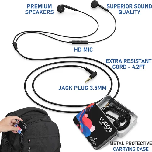 Vista 2 de LUDOS Zenith - Auriculares intraurales con cable, auriculares con micrófono, con cable para auriculares Jack de 0.138 in para iPhone, Samsung Negro