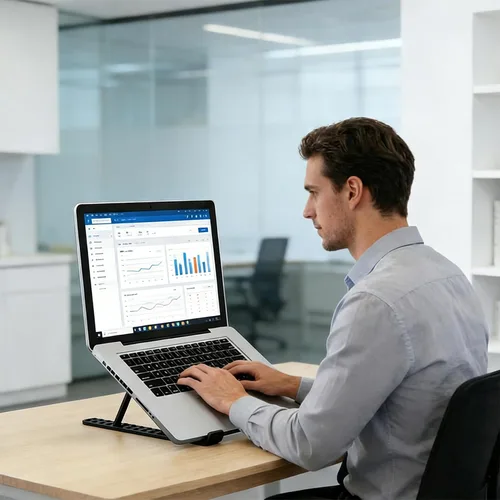 Vista 5 de Soporte ajustable para laptop para escritorio, elevador plegable portátil, soporte ergonómico para computadora compatible con portátiles de 10 a