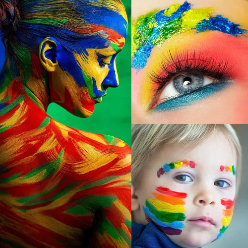Vista 2 de UCANBE Kit de pintura facial + 10 pinceles de pintura activada por agua, paleta de maquillaje SFX para cosplay, Halloween, kits de pintura facial