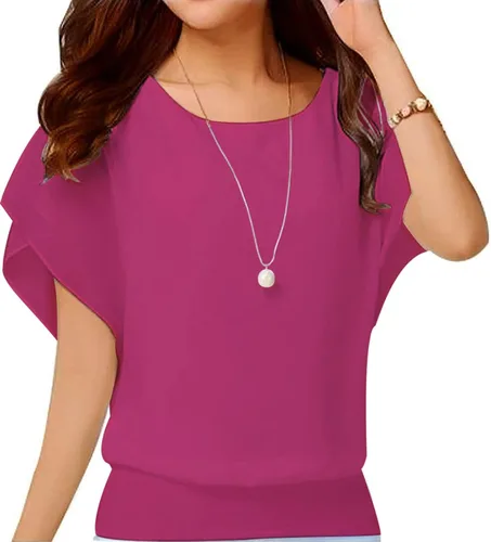 Vista 30 de VIISHOW - Blusa de gasa y de manga corta para mujer, estilo holgado y casual Negro