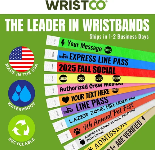 Vista 2 de Tyvek - Pulseras personalizadas de 3/4 de pulgada para eventos - Personalizadas con imagen o logotipo (tipo papel) Personalize w/ Clipart Text &