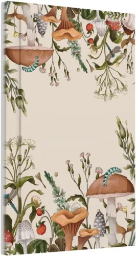 Vista 2 de Placa de Pared en Blanco de 1-Gang Sin Dispositivo Beige Lindo Vintage Boho de los 70s Hongo Fungus Planta Floral Botánica Libélula Interruptor