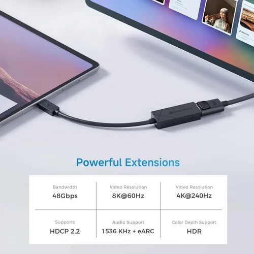 Vista 4 de Cable Matters [Diseñado para Microsoft Surface] Adaptador USB C a DisplayPort 1.4, soporta 4K @240 Hz, 8K @60 Hz, HDR, compatible con Surface