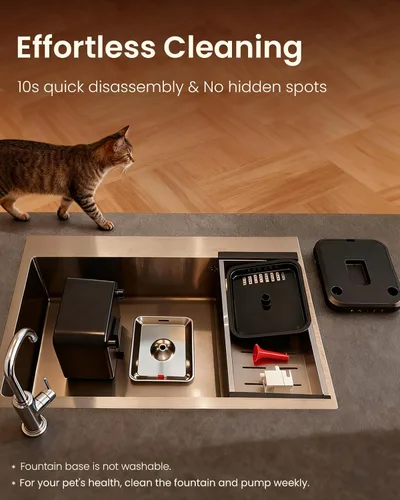Vista 7 de Fuente de agua inalámbrica para gatos, bandeja de acero inoxidable de 3 L/100 onzas, fuentes para beber para gatos, fuentes de agua para mascotas