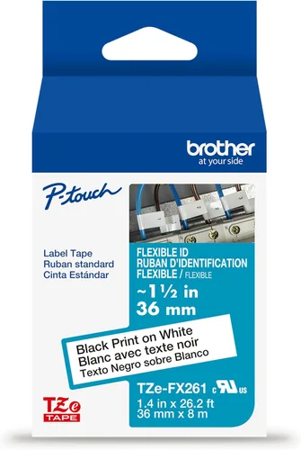 Vista 5 de Brother P-touch TZE-FX251 - Cinta laminada flexible-ID de 2.5 cm de ancho, negro sobre blanco, ideal para envoltorios de cables y señalización