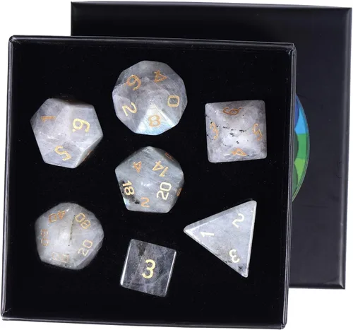 Vista 8 de rockcloud Juego de 7 dados poliédricos DND de jaspe rojo