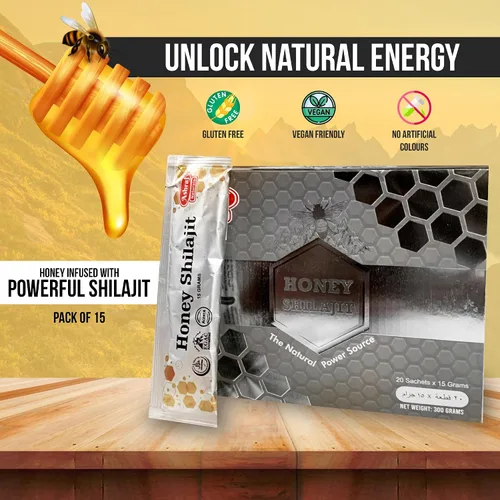 Vista 2 de Ashraf Naturals Honey Shilajit - Miel prémium mejora tu energía natural Shilajit mezcla con extractos de hierbas y soporte de vitalidad, 15 sobres x