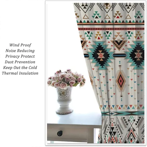 Vista 6 de YCness Cortinas aztecas para dormitorio, decoración geométrica étnica del suroeste para sala de estar, diseño tribal bohemio de elefante nativo