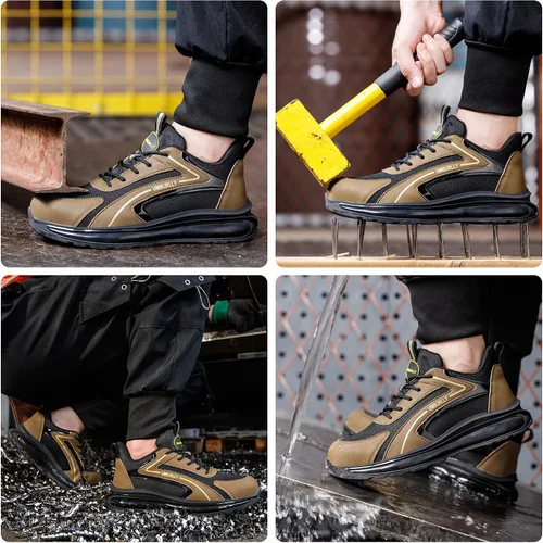 Vista 6 de Asiman Zapatos de punta de acero para hombre, zapatos de trabajo indestructibles, ligeros, con puntera de acero, zapatos de seguridad