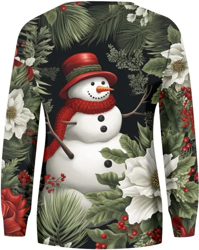 Vista 2 de Suéter de Navidad para mujer, de manga larga, cuello redondo, de gran tamaño, lindo estampado gráfico 3D, suéter casual