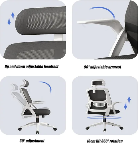 Vista 4 de Silla de oficina con soporte lumbar ergonómico, silla de computadora de malla con respaldo alto, silla de escritorio de oficina cómoda, con brazos