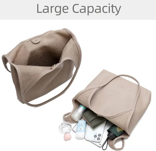 Vista 4 de Montana West Bolsos estilo hobo holgados para mujer, bolsos de hombro suaves de diseñador para mujer, bolso de mano con asa superior