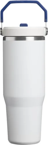 Vista 3 de STANLEY IceFlow 2.0 - Vaso con pajita, 30 onzas, color blanco y azul oscuro Equipo Blanco Azul Oscuro