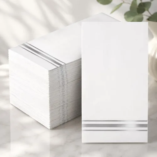 Vista 13 de 200 Servilletas de Papel con Ribete Dorado Negras Elegantes Servilletas de Cena, Servilletas de Invitados de 3 Capas con Papel Dorado Desechables